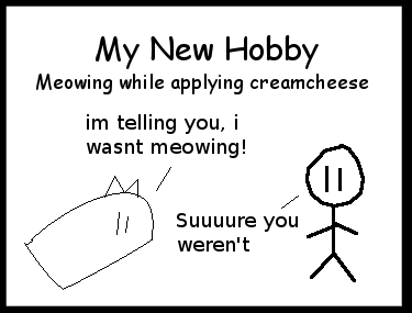 True story, this is, yep. We were talking about Sabrina when the girl across from me started putting cream-cheese on her bagel. You know what happens next. :)