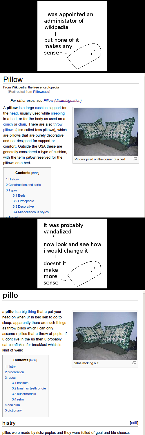 The rest of the article goes on to explain how sawhorses are the pillow's largest predator.